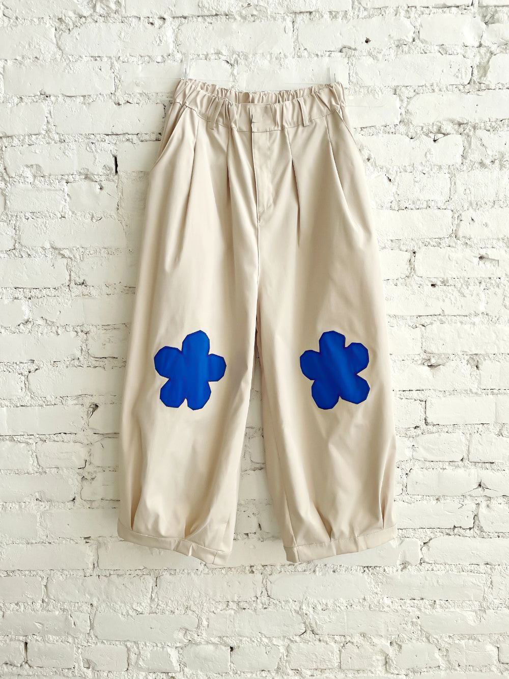 Handmade çiçek baskılı balon paça pantolon